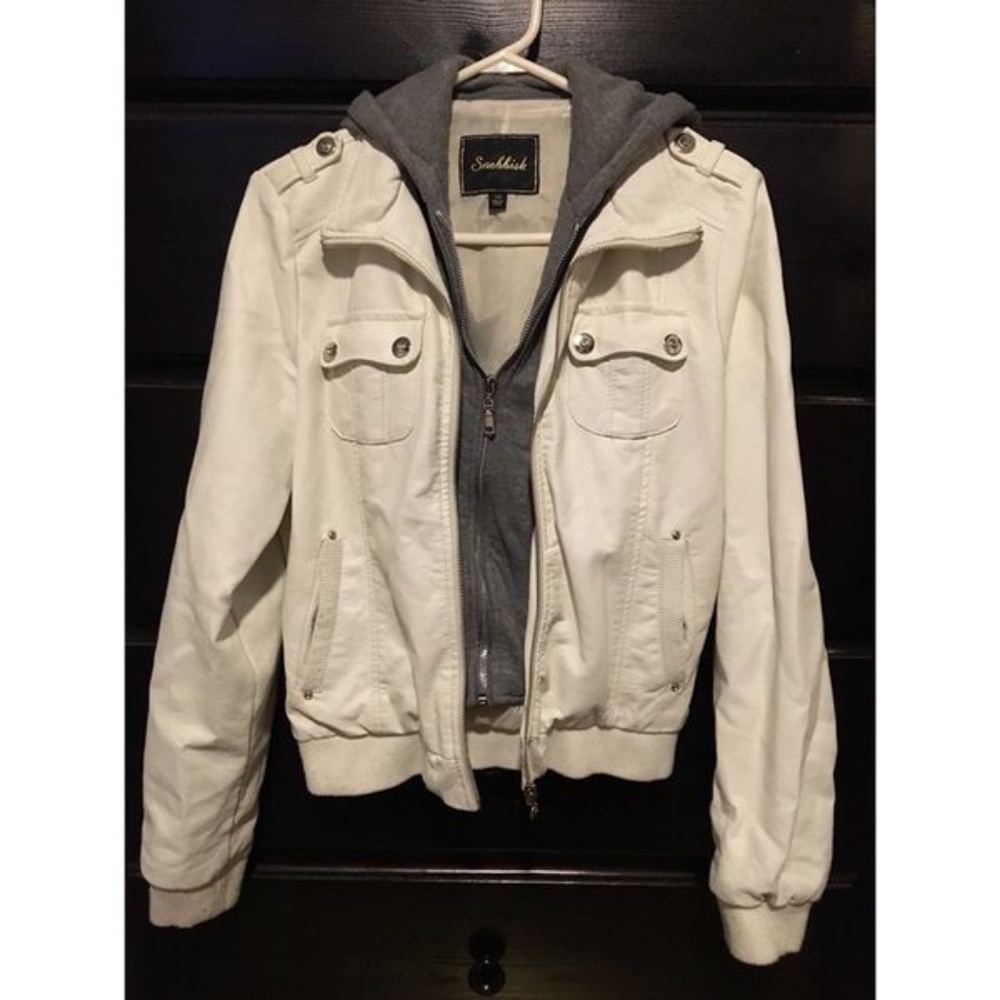 White and Gray leather jacket